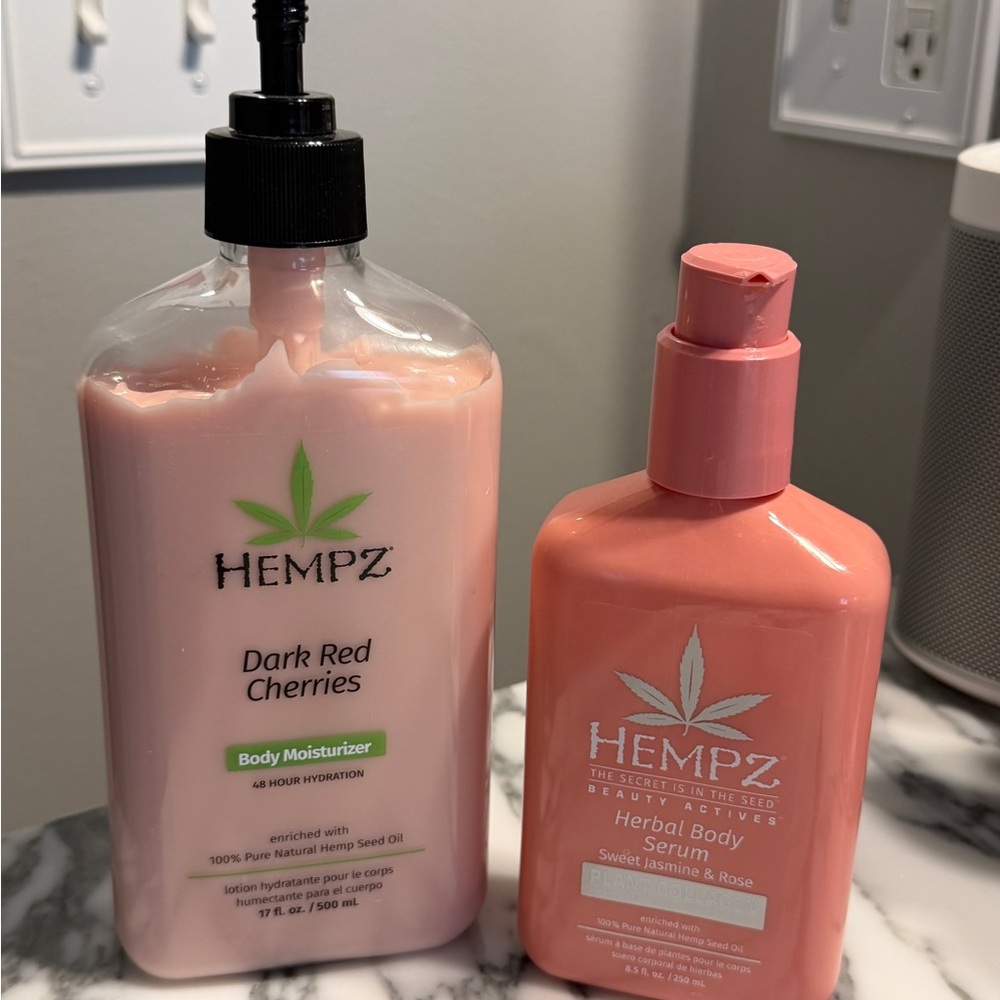 Hempz Dark Red Cherries Body Moisturizer and Herbal Body Serum Set - Pink
